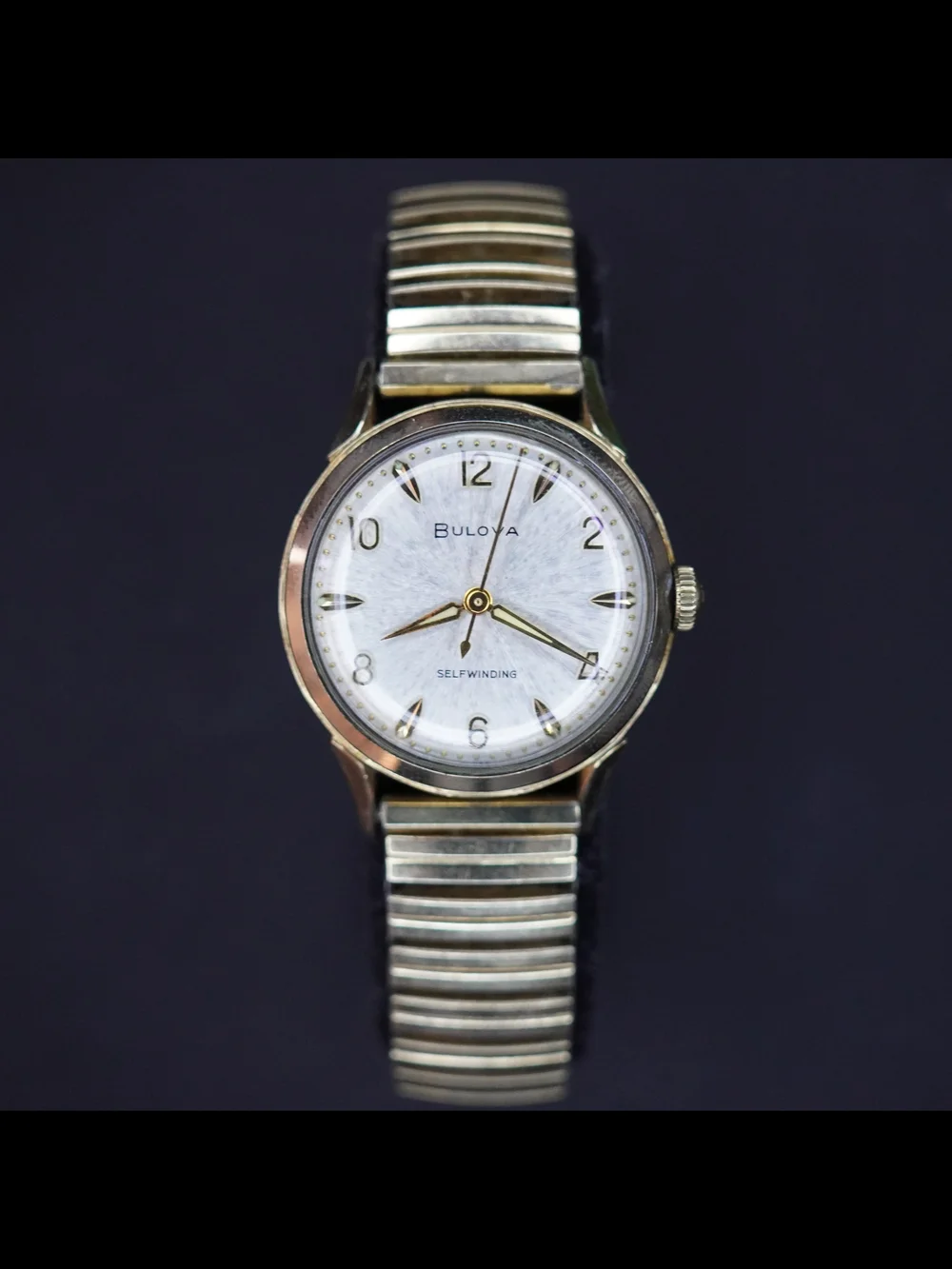 Vintage Bulova 1960s 10K RGP Self Winding 31mm Gold Tone Silver Dial Men's Watch